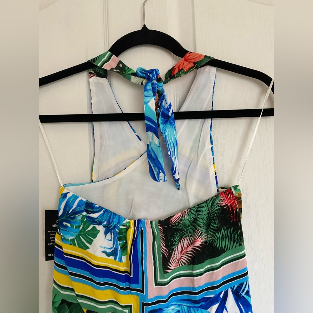 Boston Proper Tropical Patchwork Halter Dress with Yellow Fringe - Picture 7 of 14